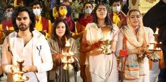 Dipika Chikhalia , Ankit Raaj and Ekta Jain did Ganga Aarti at Rishikesh , Uttarakhand
